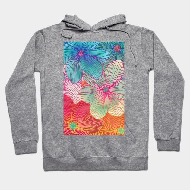 Between the Lines - tropical flowers in pink, orange, blue & mint Hoodie by micklyn